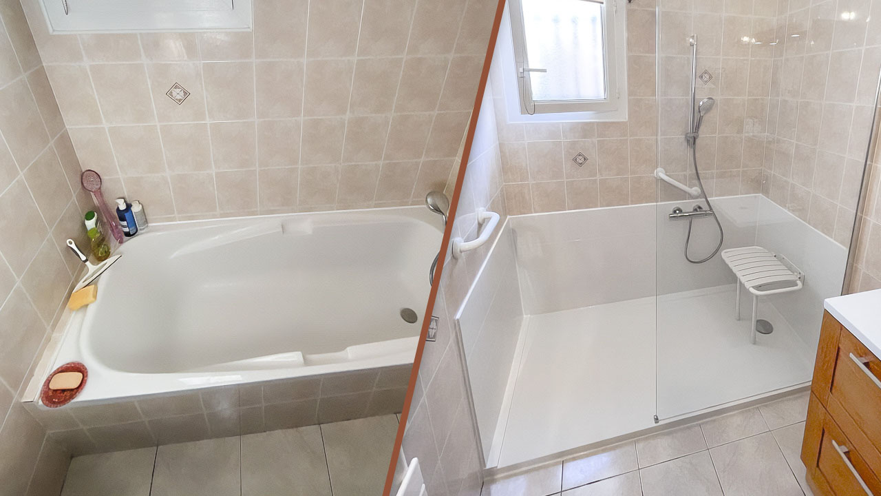 Remplacement baignoire par douche Avant/Après